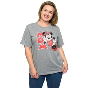New Minnie Mouse Mom T-Shirt Short Sleeve Disney Women's Plus Size Gray Red